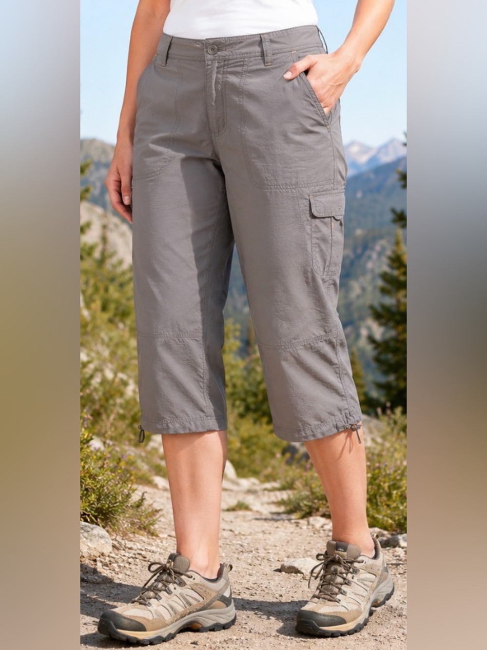 Columbia Women’s Convertible Hiking Pants Size 16 Gray Outdoor Cargo Nylon Cotto